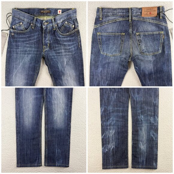 Daniele Alessandrini Jeans Mens 28 Pants Blue Denim Slim Fit Dark Button Fly 1 - Picture 10 of 12